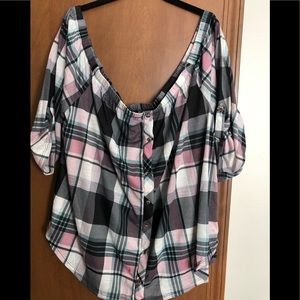 Plus size- Pink plaid off the shoulder